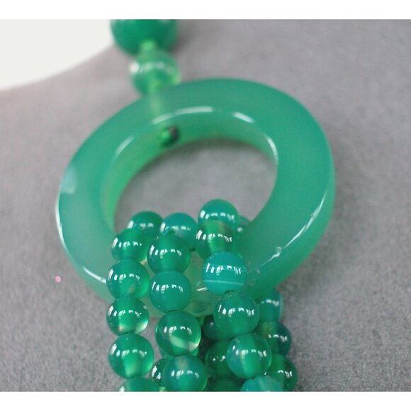 Green 3-Strand Glass Necklace/ Faceted Large Round Beads 28" - Picture 3 of 5